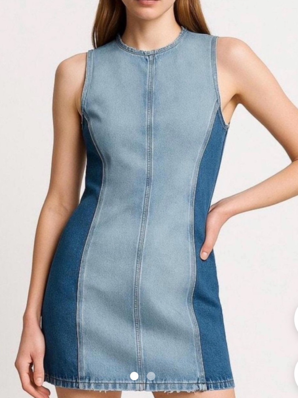 Zara Two-Tone Denim Mini Dress - Light Blue & Dark Blue